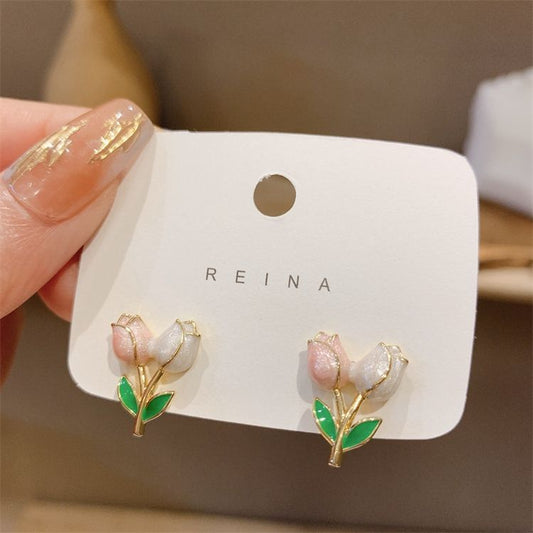 Enamel Glitter Tulip Flower Stud Earring