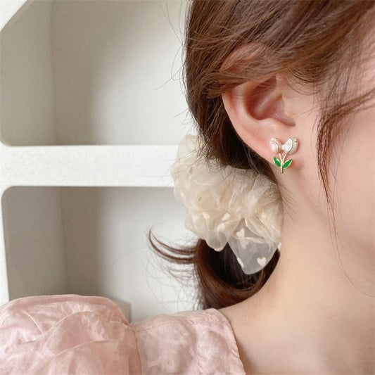 Enamel Glitter Tulip Flower Stud Earring