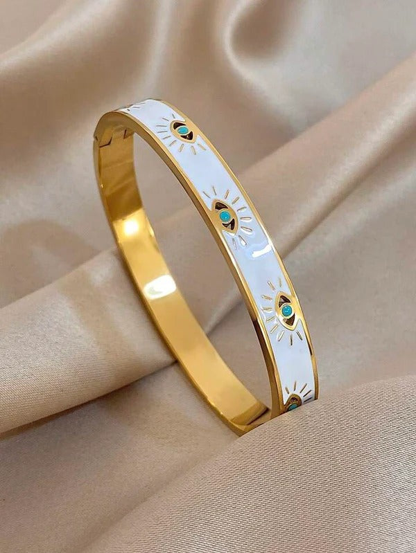 Anti Tarnish Enamelled Evil Eyes Bangle