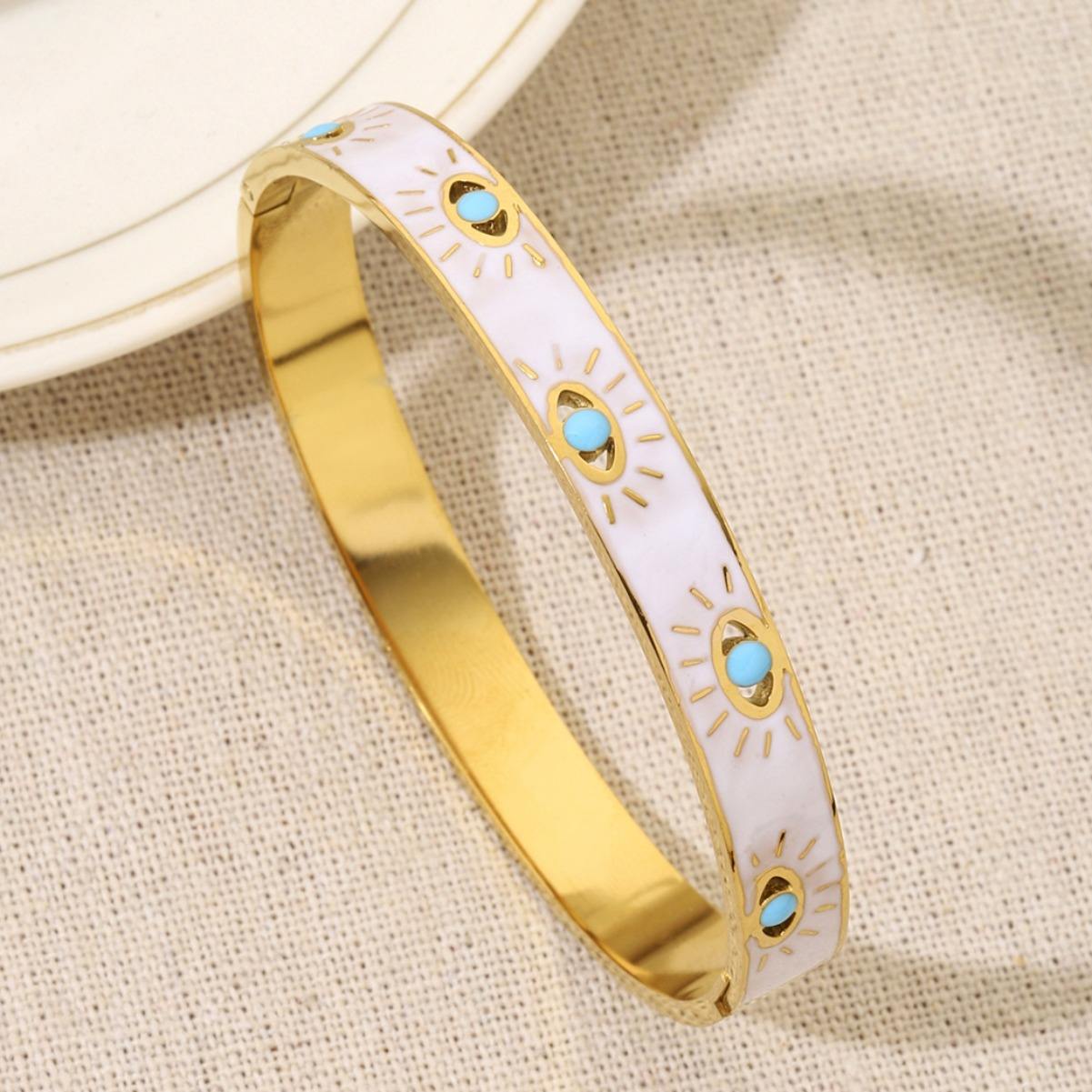 Anti Tarnish Enamelled Evil Eyes Bangle