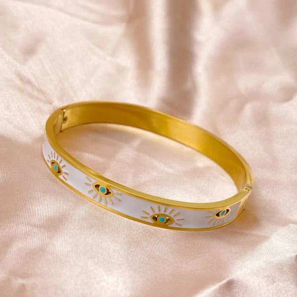 Anti Tarnish Enamelled Evil Eyes Bangle