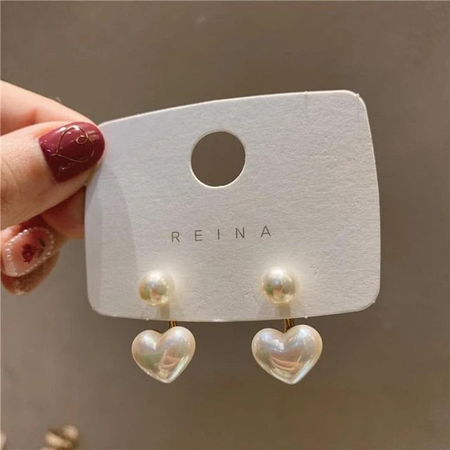 Cute Simple Pearl Heart Earrings