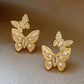 Dual Butterfly Drip Glaze Pearl Stud Earrings