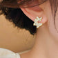 Dual Butterfly Drip Glaze Pearl Stud Earrings