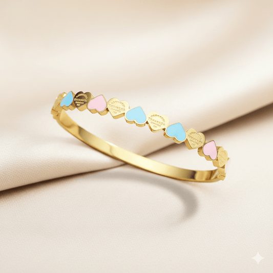 Anti Tarnish Little Colourful Hearts Bangle Bracelet