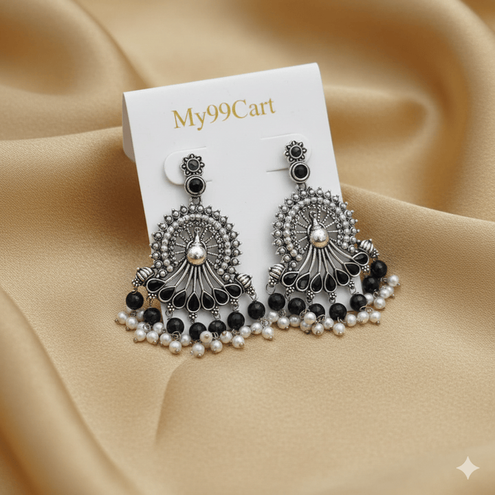 Oxidised Trendy Peacock Statement Earring