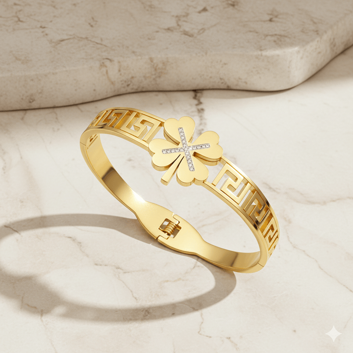 Anti Tarnish Fancy Clover Bangle Bracelet