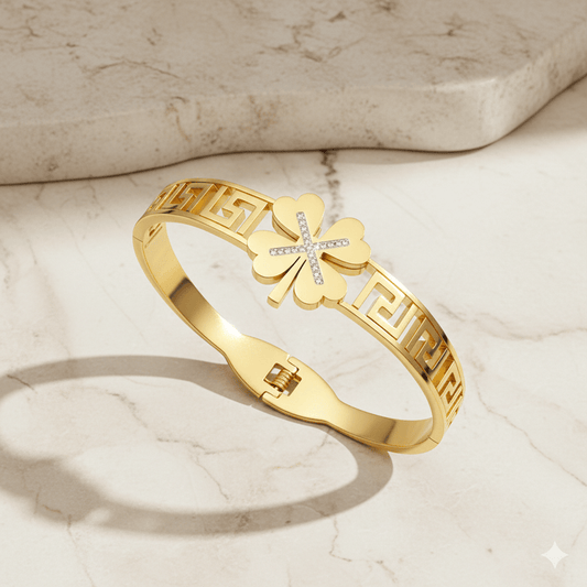 Anti Tarnish Fancy Clover Bangle Bracelet