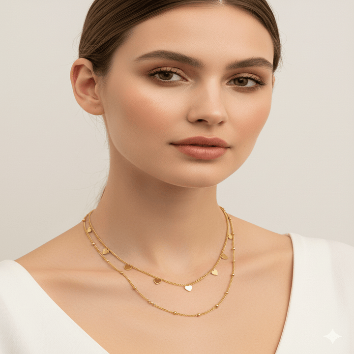 Anti Tarnish Double Layer Heart Necklace