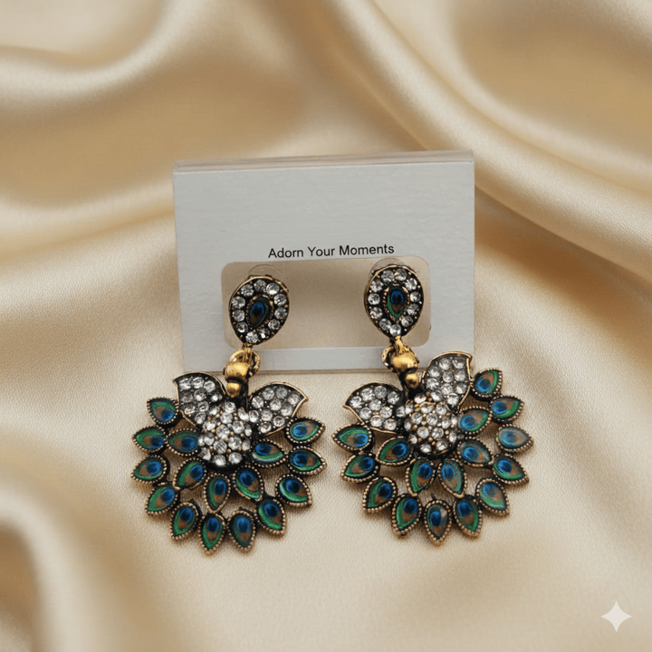 Oxidised Trendy Peacock Statement Earring
