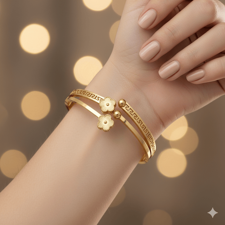 Anti Tarnish Little Flower Bangle Bracelet