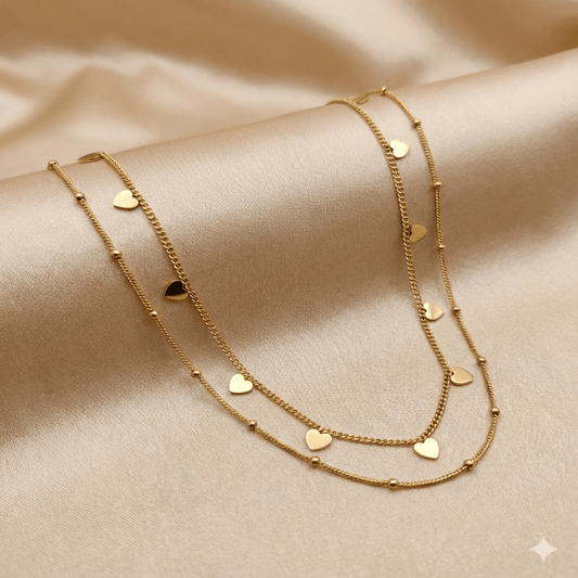 Anti Tarnish Double Layer Heart Necklace