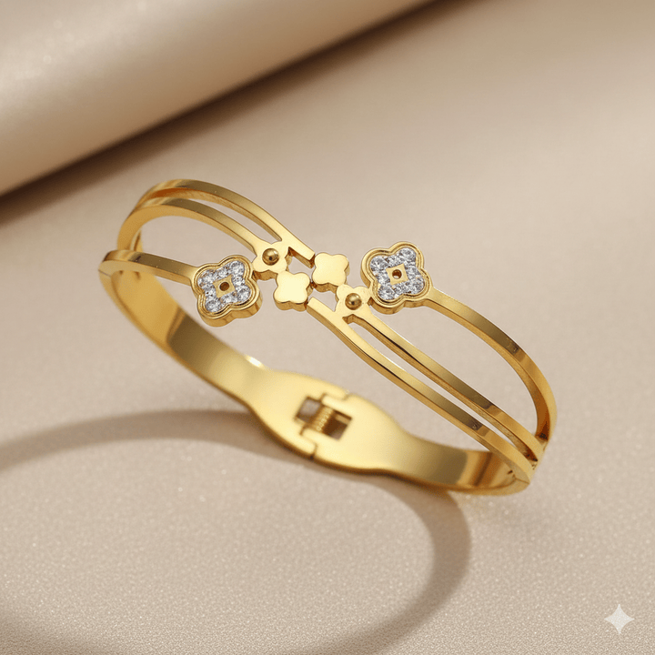 Anti Tarnish Fancy Clover Bangle Bracelet