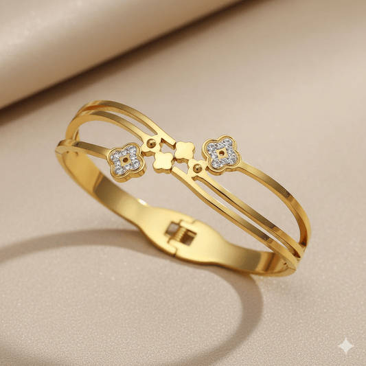Anti Tarnish Fancy Clover Bangle Bracelet