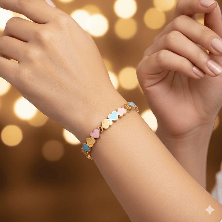 Anti Tarnish Little Colourful Hearts Bangle Bracelet