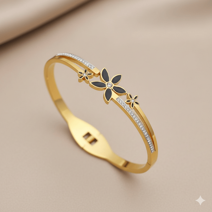 Anti Tarnish Simple Flower Bangle Bracelet
