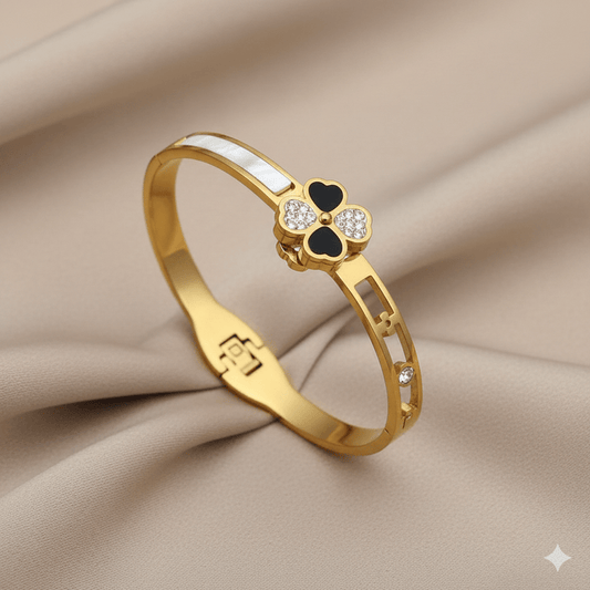 Anti Tarnish Clover Heart Bangle Bracelet