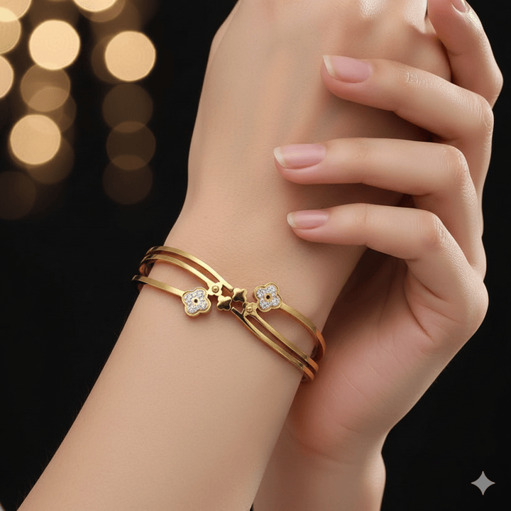 Anti Tarnish Fancy Clover Bangle Bracelet