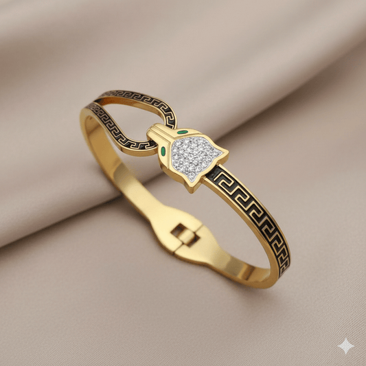 Anti Tarnish Fancy Cat Bangle Bracelet