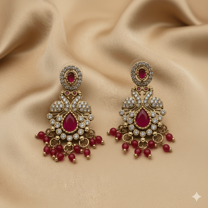 Elegant Gold Plated Ad Stone Peacock Mangalsutra With Earrings