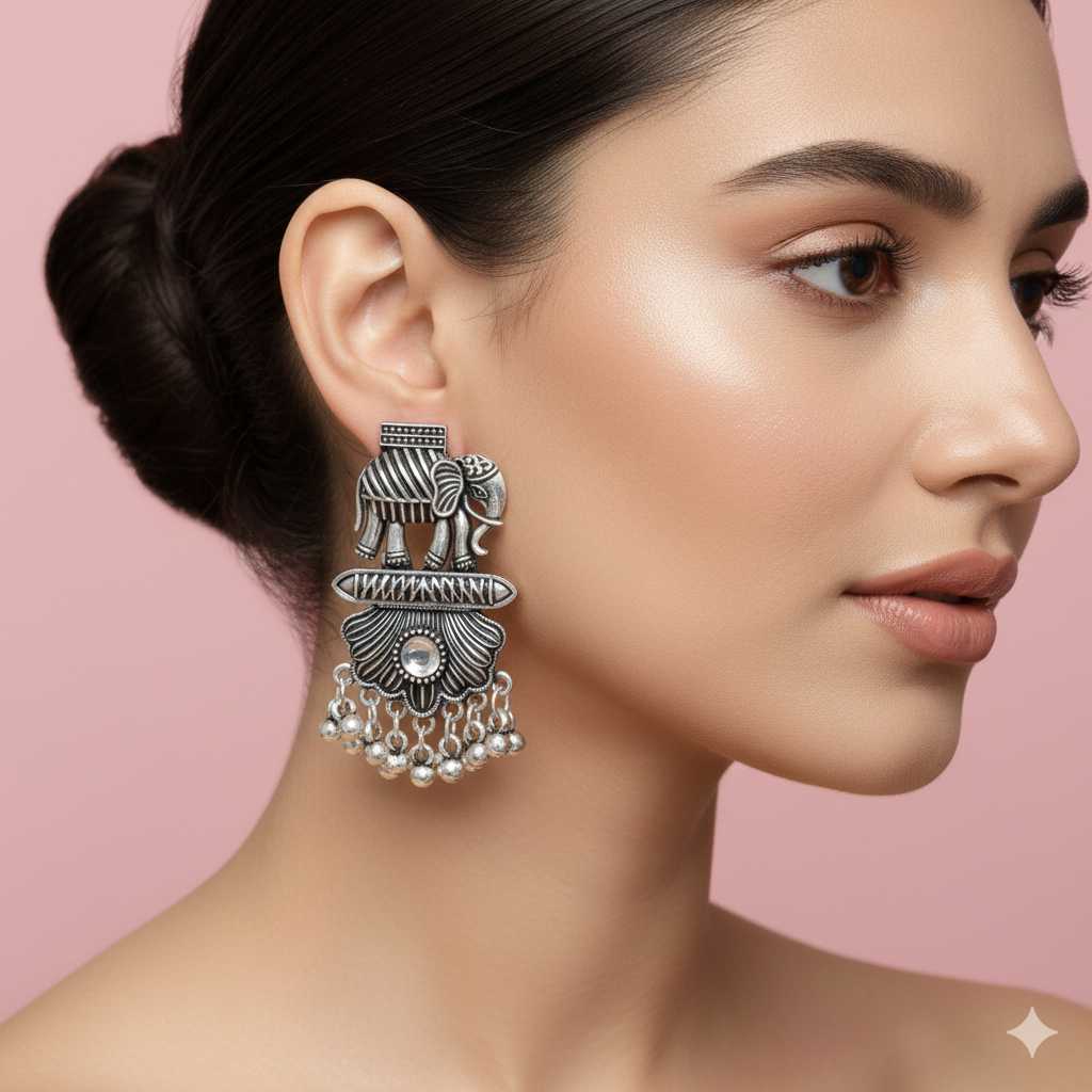 Oxidised Trendy Elephant Statement Earring