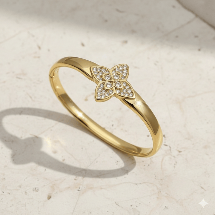 Anti Tarnish Fancy Flower Bangle Bracelet