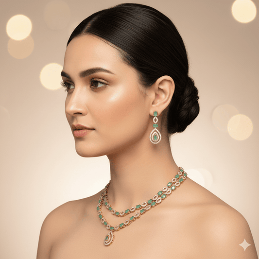 Elegant American Diamond Double Layer Jewelry Set