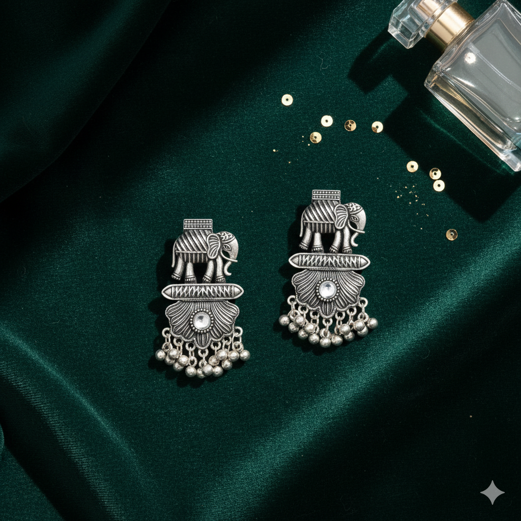 Oxidised Trendy Elephant Statement Earring