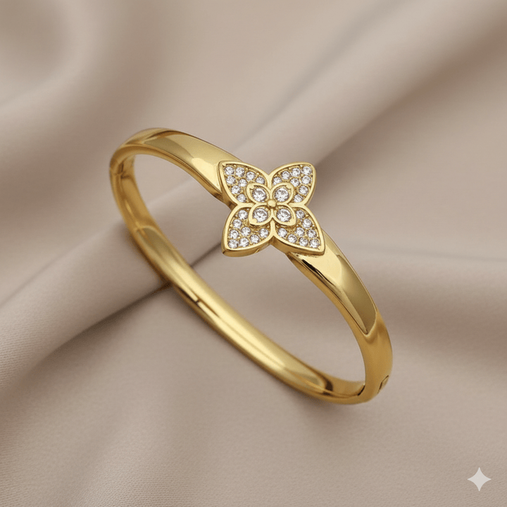 Anti Tarnish Fancy Flower Bangle Bracelet