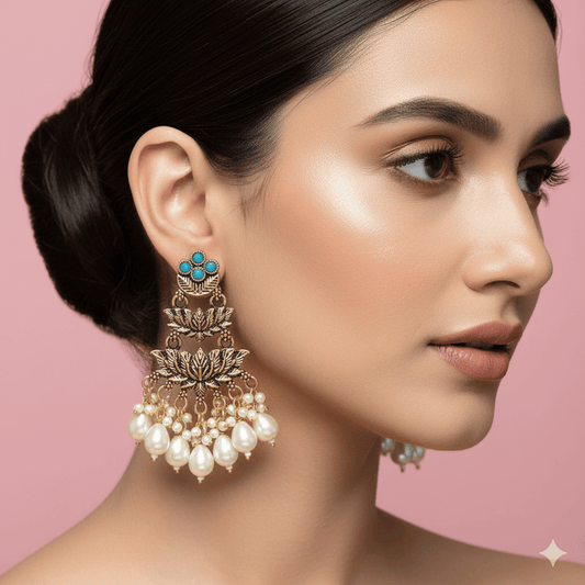 Oxidised Trendy Golden Finished Statement Earring