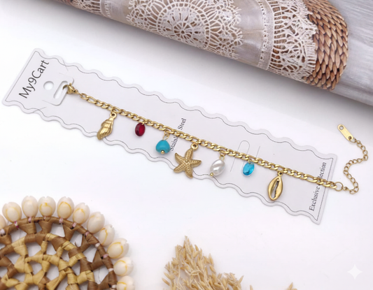 Anti Tarnish Colored Sea Shell Hanging Bracelet