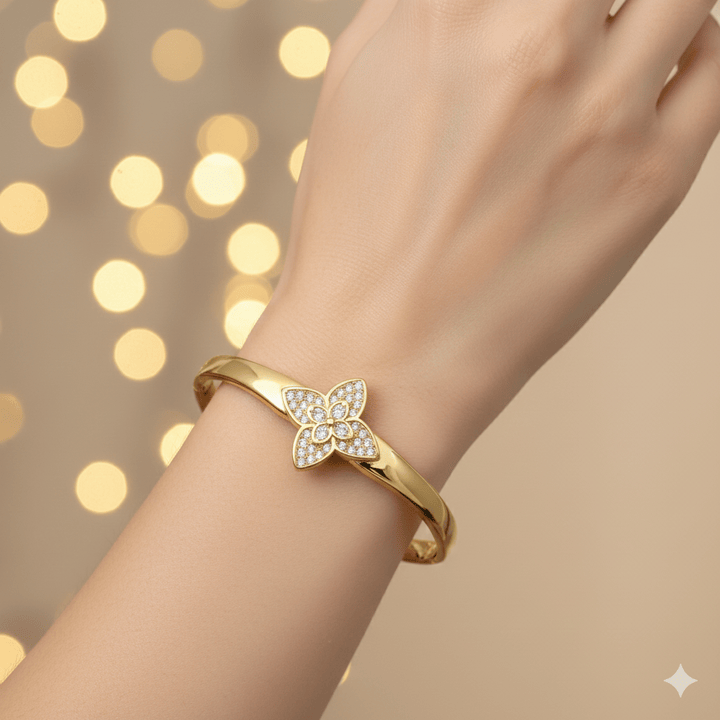 Anti Tarnish Fancy Flower Bangle Bracelet