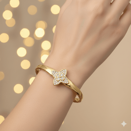 Anti Tarnish Fancy Flower Bangle Bracelet
