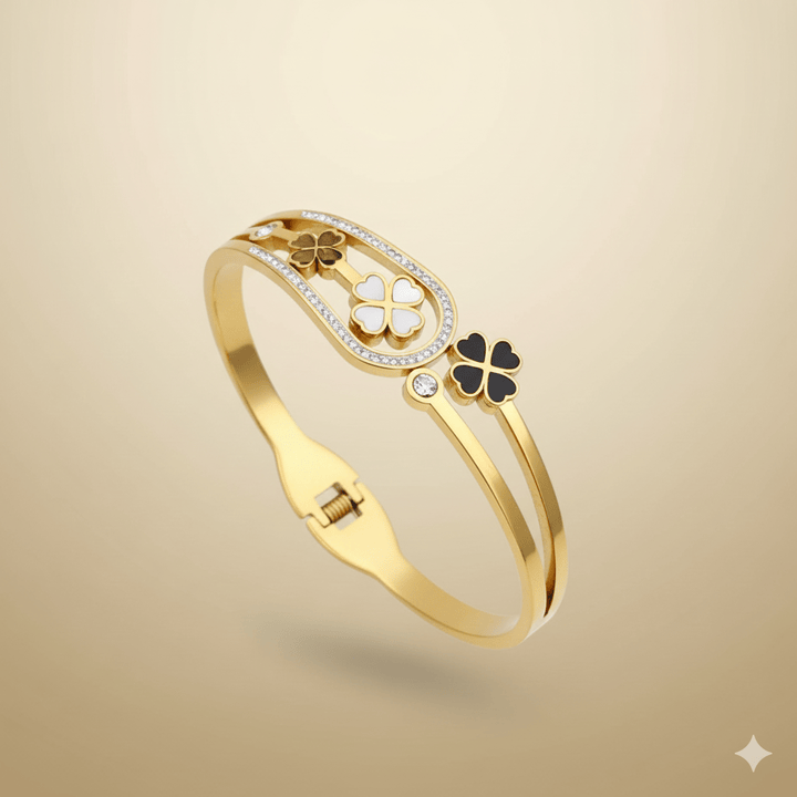 Anti Tarnish Fancy Clover Bangle Bracelet