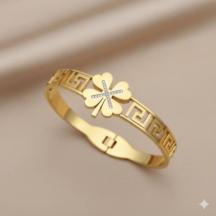 Anti Tarnish Fancy Clover Bangle Bracelet