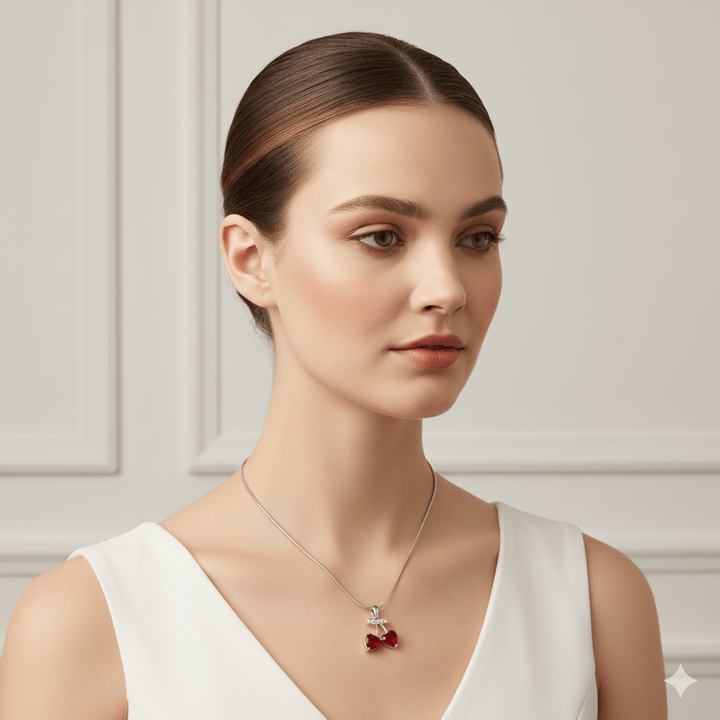 Anti Tarnish Silver Cherry Pendant Chain Necklace