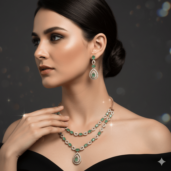 Elegant American Diamond Double Layer Jewelry Set