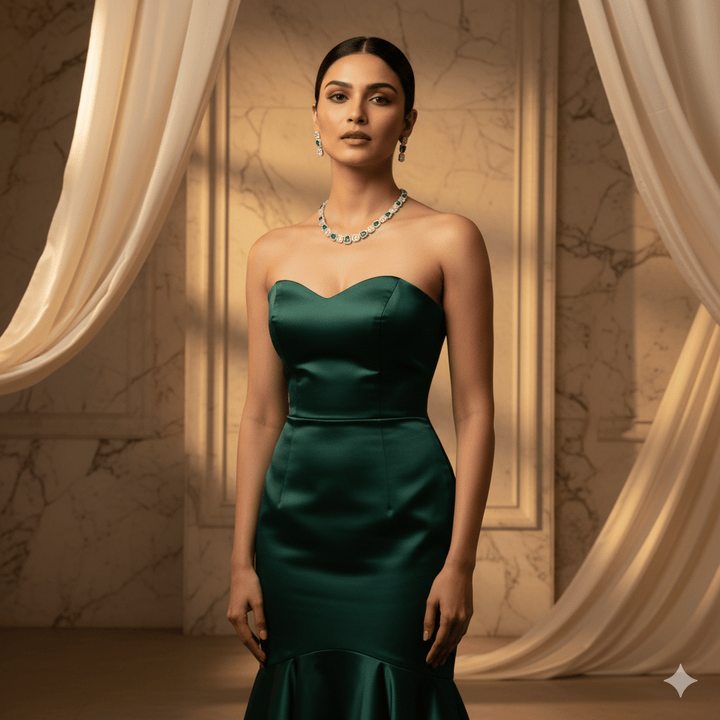 Radiant American Diamond Green Stone Jewelry Set