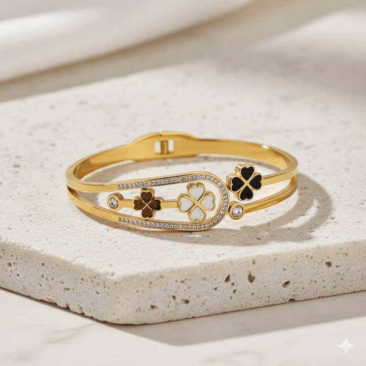 Anti Tarnish Fancy Clover Bangle Bracelet