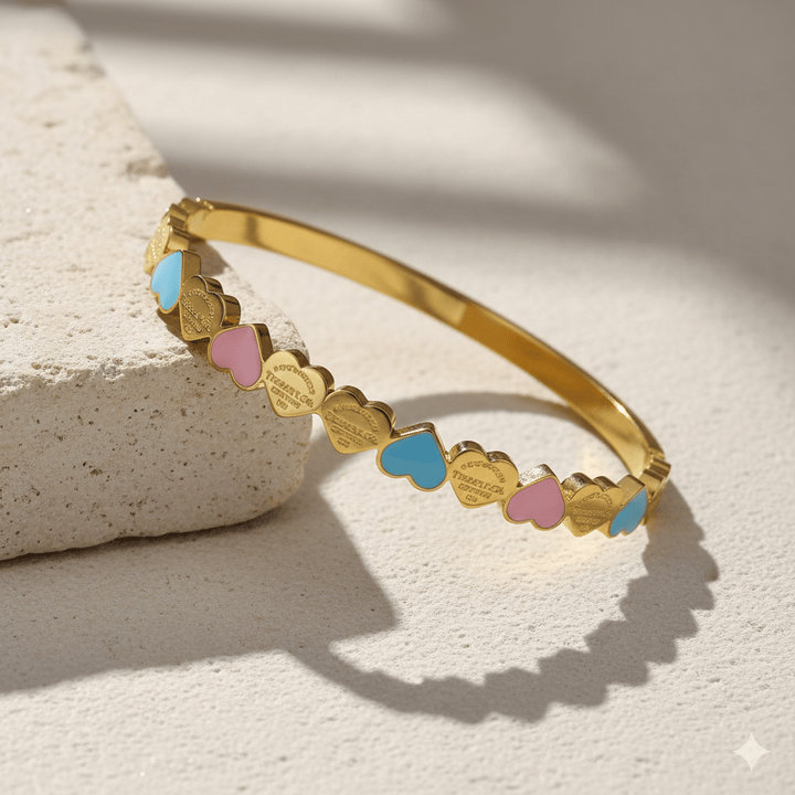 Anti Tarnish Little Colourful Hearts Bangle Bracelet