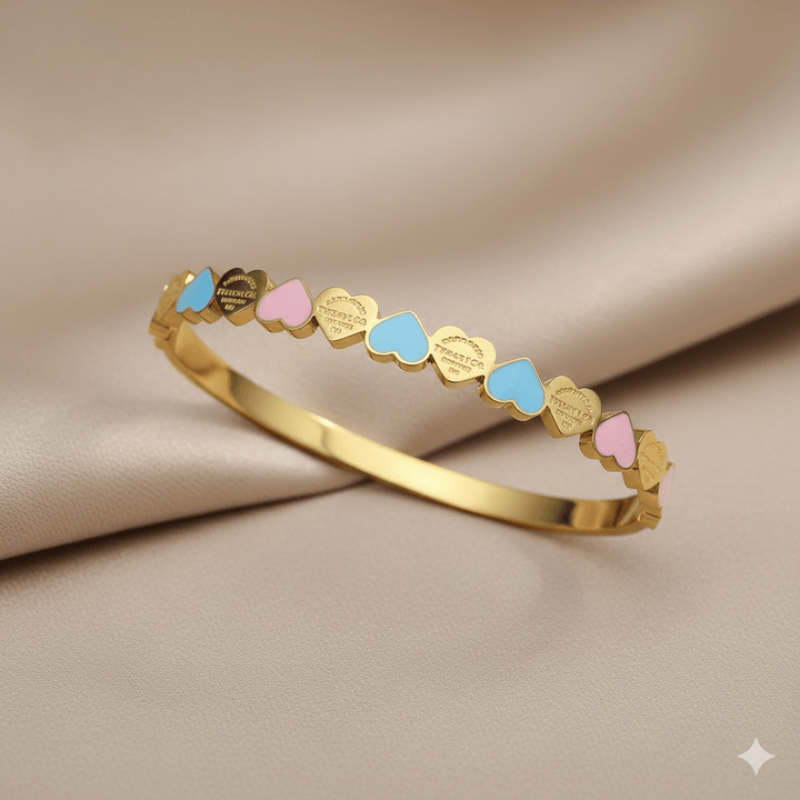 Anti Tarnish Little Colourful Hearts Bangle Bracelet
