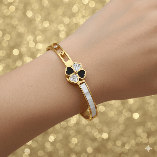 Anti Tarnish Clover Heart Bangle Bracelet
