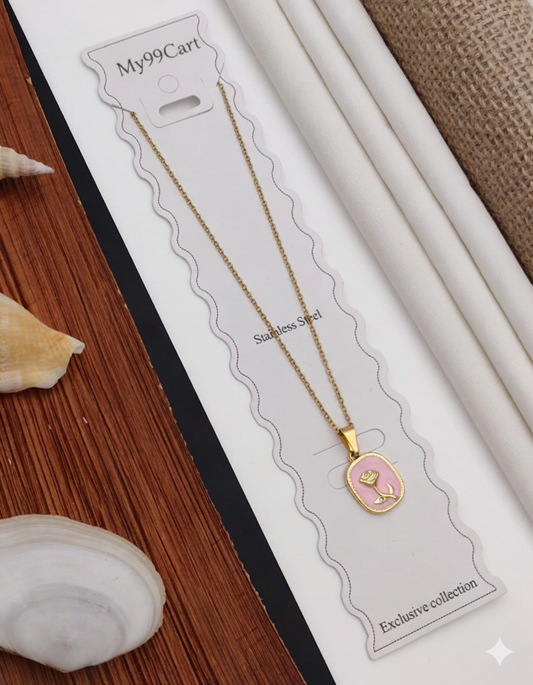 Anti Tarnish Pink Rose Pendant Necklace