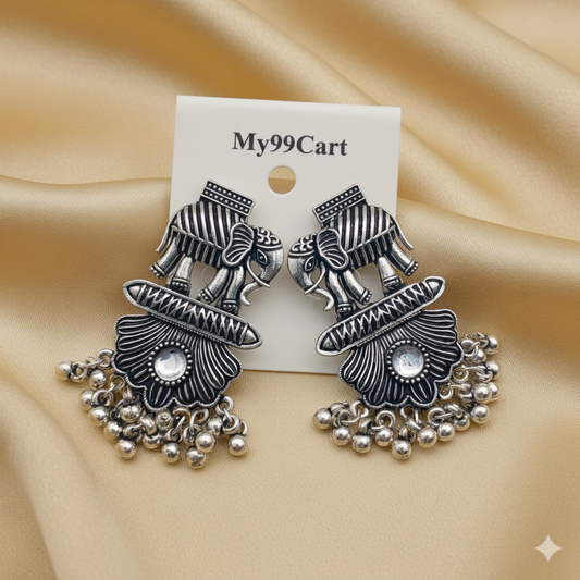 Oxidised Trendy Elephant Statement Earring