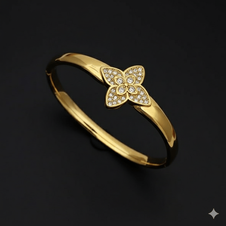 Anti Tarnish Fancy Flower Bangle Bracelet