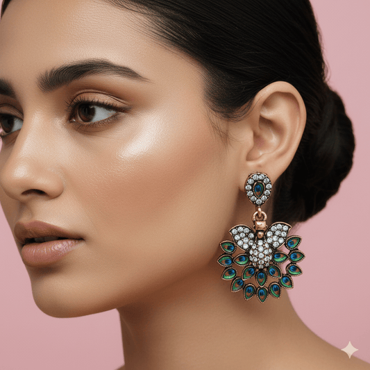Oxidised Trendy Peacock Statement Earring