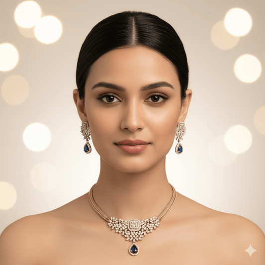 Elegant American Diamond Blue Stone Jewelry Set