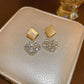 Geometric Zircone & Cat's Eye Stone Earrings