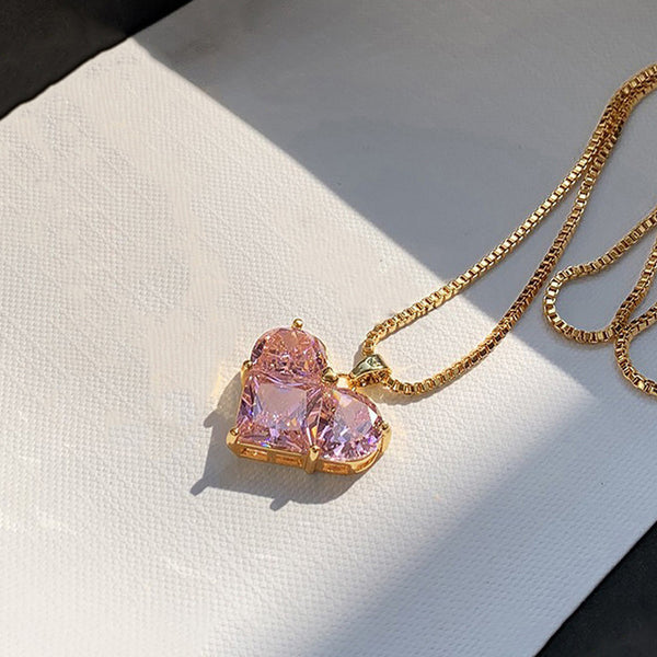Anti Tarnish Elegant Pink Heart Chain Necklace