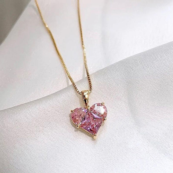 Anti Tarnish Elegant Pink Heart Chain Necklace